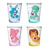 Silver Buffalo Care Bears Cousins 4 Pack Mini Glass Set Featuring Brave Heart Lion, Swift Heart Rabbit, Lotsa Heart Elephant, and Gentle Heart Lamb, 1.5 Ounces