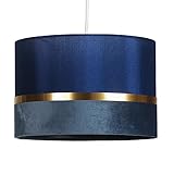 Navy Blue Velvet & Fabric Vintage Easy Fit Drum Pendant Shade with Gold Metallic Band | 30cm Diameter (12") | None Electric Ceiling Lampshade | Fits All Lampholder Types E14 E27 B15 B22