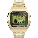 Timex Unisex T80 36 mm Watch - Gold-Tone Stainless Steel Band Digital Dial Gold-Tone Case TW2V74300