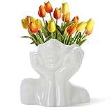 CEMABT White Ceramic Face Vase, Female Form Head Half Body Bust Vases Boho Feminist Minimalism Decorative Modern Nordic Style Flower Vase for Home Living Room Office Decor Christmas Day Gifts