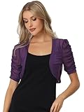 Allegra K Casual Short Sleeve Mesh Sheer Shrug for Women's Open Front Cropped Cardigan Bolero Purple S
