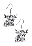 Eye-Catching Ox Highland Cow on 925 hook drop sterling silver earrings Code3