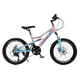 21 Speed Kids Bike, Pink Girls Mountain Bike, 22” 24" Road Bike, Sport Bicycle, Girls Cycle, Double Front and Rear Suspension, 7 Gears, Dual Disc Break, Tool Kit, 6 to 12 Year Old New! (24 Inch)