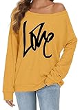 florynova Womens Off The Shoulder Sweatshirts Long Sleeve Tops Pullover Sweater Casual Loose Blouse Fall Fashion (A Yellow, L)