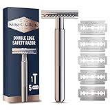 King C. Gillette Double Edge Safety Razor, Platinum Coated Blades, Classic Safety Razor for Smooth Shaving, Traditional Wet Shave Razor with 5 Replacement Blades for Men