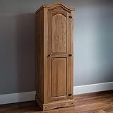 Vida Designs Corona Wardrobe, 1 Door, Solid Pine Wood, Solid Pine Wood,Waxed Bedroom Wooden Storage Mexican Furniture