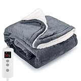 PROALLER Heated Blanket Electric Throw 160x130CM, 10 Levels &1-9H Timer Auto-Off, Machine Washable, Soft Flannel Sherpa Full Body Warming, Sofa Bed Office Use, Heating Blanket -