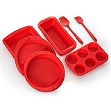 Parmedu 7in1 Nonstick Silicone Bakeware Set Baking Moulds BPA Free Heat Resistant Cake Pan Loaf Tin Trays Utensil for Baking Cake Bread Pie Pancake Crepe Cupcake Muffin Scone, Upgrade Model BK001