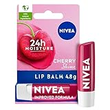 NIVEA Cherry Shine Lip Balm (4.8g), Flavoured Lip Balm with Shea Butter, Natural Oils and Vitamins, Provides 24h Moisture and a Soft Red Shine, Vegan Lip Care Formula