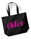 Daytripper Chloe Personalised Shopping Tote In Black Colour Neon Pink Print Birthdays Weddings Christmas Reusable Shopping Bag