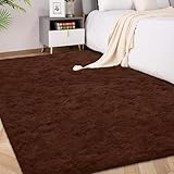 FVVRAX 120x180cm Brown Shaggy Rug – Soft Fluffy Area Rug for Living Room & Bedroom, Non-Slip Plush Carpet for Kids, Nursery, Dorm, Machine Washable Large Floor Mat