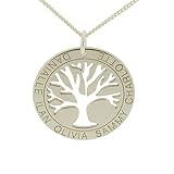Personalised Solid 925 Sterling Silver Family Tree of Life Pendant and Optional 1.4mm Wide Diamond Cut Curb Chain In Gift Box (available in 16" to 24")