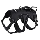 rabbitgoo Escape-Proof Dog Harness Medium with Large Handle, Anti-Pull Reflective Working Service Pets Vest, Breathable Pets Vest, Adjustable Lift Support Body Harness Large Dogs Outdoor，L, Black