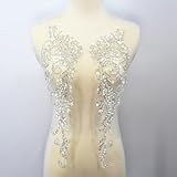 SUNMOVE One Pair 3D Beaded Embroidery Sequin Lace Applique Sew On Flower Fabric Collar Patch for Wedding Gown Dress Bridal DIY Crafts(White)