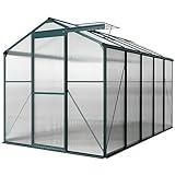 XEMQENER 10x6 FT Polycarbonate Greenhouse, Large Garden Greenhouse with Sliding Door and Ventilation Window, Aluminum Frame Walk-in Greenhouses for Plant, Flower, 190x313x183 cm, Green