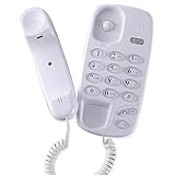 Wall Mountable or Desktop Corded Telephone, Mute, Pause, Redial, Flash, for Home Office Hotel Bathroom, White