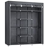 SONGMICS Canvas Wardrobe Bedroom Furniture Cupboard Clothes Storage Organiser Gray 175 x 150 x 45 cm RYG12G, Gery