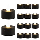 12pcs Flameless Tealight Candles, Black Realistic No Flickering LED Tealight Candles Long Lasting Battery Operated Ideal for Holiday Decor, Theme Party