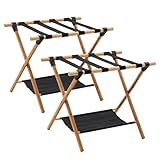 Siairo Luggage Rack,2 Pack, Wooden Portable Luggage Rack for Suitcase ,Double-Deck Luggage Racks Include Storage Shelf and Luggage Racks for Family Hotel Use,64*45*52CM,Withstand 50 KG