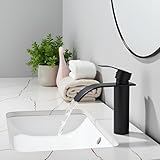 JUNSOTTOR Modern Black Waterfall Basin Mixer Tap Single Lever Monobloc Matte Black Bathroom Sink Faucet, Leak-Proof & Water-Saving, G1/2" UK Standard Hoses for Single-Hole Sinks
