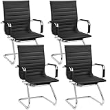 Yaheetech 4PCS PU Leather Meeting Office Chairs Reception Chairs with Sled Metal Base Ergonomic for Waiting Room Black