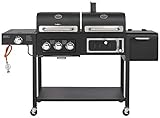 CosmoGrill Hybrid 4 Burner Barbecue DUO Dual Fuel BBQ 3+1 Gas Grill & Charcoal Smoker BBQ Grill, Built-in Thermometer, Warming Rack, Outdoor Portable Large Coal Barbecue for Home Garden Party Cooking