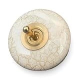 Vintage Ceramic Light Switch, Round Marble Effect with Brass Toggle, Dolly Style