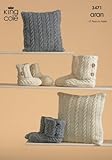 King Cole Aran Knitting Pattern – 3471 Knitted Slippers & Cushions