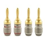 Nakamichi FanLock Excel Series 24k Gold Plated Banana Plug 10 AWG - 18 AWG Gauge Size 4mm for Speakers Amplifier Hi-Fi Stereo Home Theatre Radio Audio Wire Cable Quick Connector 4 Pcs (2-Pairs)