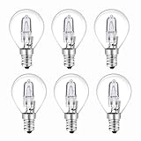 Pack of 6 E14 G45 42W Golf Ball Bulb Dimmable, 613LM Warm White 2700K, AC 230V, Mini Globe Classic Clear Round Light Bulb E14 SES Small Edison Screw for Chandeliers