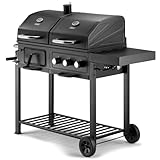 VonHaus Hybrid Dual Fuel BBQ – 2 in 1 Charcoal & Gas Barbecue with Warming Rack, Fold Down Shelf, Temperature Gauges, Wheels, Large Cooking Grills – Barbeque and Smoker – Grill Meat, Fish & Vegetables