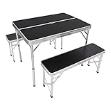 Milestone Camping 20189 Portable Camping Table and Bench with Parasol Hole/Outdoor Foldable Picnic Set/Carry Case Included