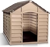 Starplast Large Heavy Duty Plastic Dog Kennel Pet Shelter PLASTIC DURABLE OUTDOOR - Color Mocha/Brown