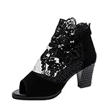Women’s Lace Peep Toe Ankle Boots – Block Heel Mesh Booties with Floral Embroidery and Side Zip, Breathable Open Toe High Heel Ankle Shoes for Evening Dinners and Formal Events