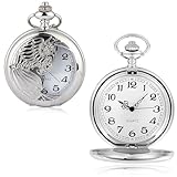QttvbTna Classical Quartz Pocket Watch, Classical Sculptured Fob Pocket Watch, Numerals Antique Silver with Chain, Men Women Pocket Watches Pendant Gift for Birthday Anniversary Day Fathers Day