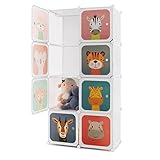 Maxmass 8/12 Cube Children Wardrobe, Portable Kids Clothes Closet with Hanging Sections, DIY Modular Storage Organizer for Nursery, Bedroom, Kindergarten (White Animal, 75 x 37 x 145 cm)
