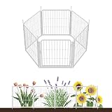 Garden Fence with Gate 60 cm(H) x 3.4 m(L) 6 Panels, Heavy Duty Metal Animal Barrier for Dog and Rabbit, Outdoor Fencing, Easy Set Up, White