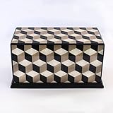 Italian Inlaid Wood Urn Handmade in Sorrento Italy Escher Cube Design Inlaid Wooden Urn