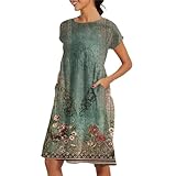 Summer Dresses for Women 2025 2024 New Women's Round Neck Dress Casual and Comfortable Cotton Short Sleeves Beach Dress with Pockets Maxi Dresses for Women (Green, M)