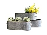 Dipamkar Set of 3 Vintage Long Oval Galvanized Metal Garden Trough Planters Windowsill Box Herb Pots Outdoor Plant Pots
