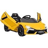 AIYAPLAY Lamborghini Revuelto Licensed Kid Electric Car, 12V Kids Electric Ride On with Butterfly Doors, Suspension, Remote Control, LED Lights, Horn, USB, MP3 for 3-5 Years, Yellow