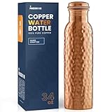 Moscow-Mix Pure Copper Water Bottle for Drinking 34 oz Large - Ayurvedic Copper Water Bottle, Leak Proof Lid, 100% Copper Drinking Water Bottle - Handcrafted Hammered Copper Bottle Water Vessel