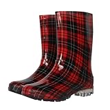 A2Z Ladies Waterproof PVC Rain Boots Stylish Mid-Calf Slip-On - Wellies LDS 1409 Tartan 6 UK