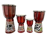 My Family House Painted Djembe - Multicoloured Wood - Hand Carved Musical Instrument - 20 cm