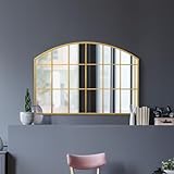 MirrorOutlet The Arcus - Gold Framed Modern Over Mantle Arched Wall Window Mirror 43" X 29" (110CM X 75CM) Silver Mirror Glass with Black All weather Backing.…