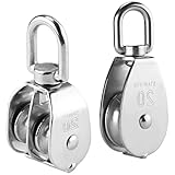 2 Pieces M20 Pulley Block, 304 Stainless Steel Pulley Roller, Single Double Pulley Wheel Roller Pulley System for 1-8mm Ropes, Safe Loading up to 75kg/165lbs.single pulley