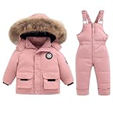 Toddler Snow Suit Winter Baby Two Piece Puffer Down Jacket Coat with Snow Bib Pants Boys Girls Ski Suit Clothing Pink 4-5 Years