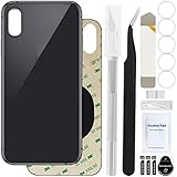 ZHUROUPU Rear Back Cover Glass (without Logo) Replacement Compatible with iPhone X, Professional repair Tool kit, Pre-Installed Adhesive and Rubber Bands (5.8 inch/Space Gray)