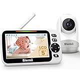 Blemil 5" Split-Screen Baby Monitor with 30-Hour Battery, Large Video Baby Monitor with Camera and Night Vision, Remote Pan/Tilt/Zoom Camera, Two-Way Talk, Lullabies, No WiFi,Up to 1000ft