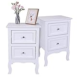 Bonnlo White Wooden Bedside Table set of 2, Bedroom Bedside Cabinets with 2 Drawers Storage for Bedroom or Bathroom Living Room Furniture 40 x 30 x 60 cm